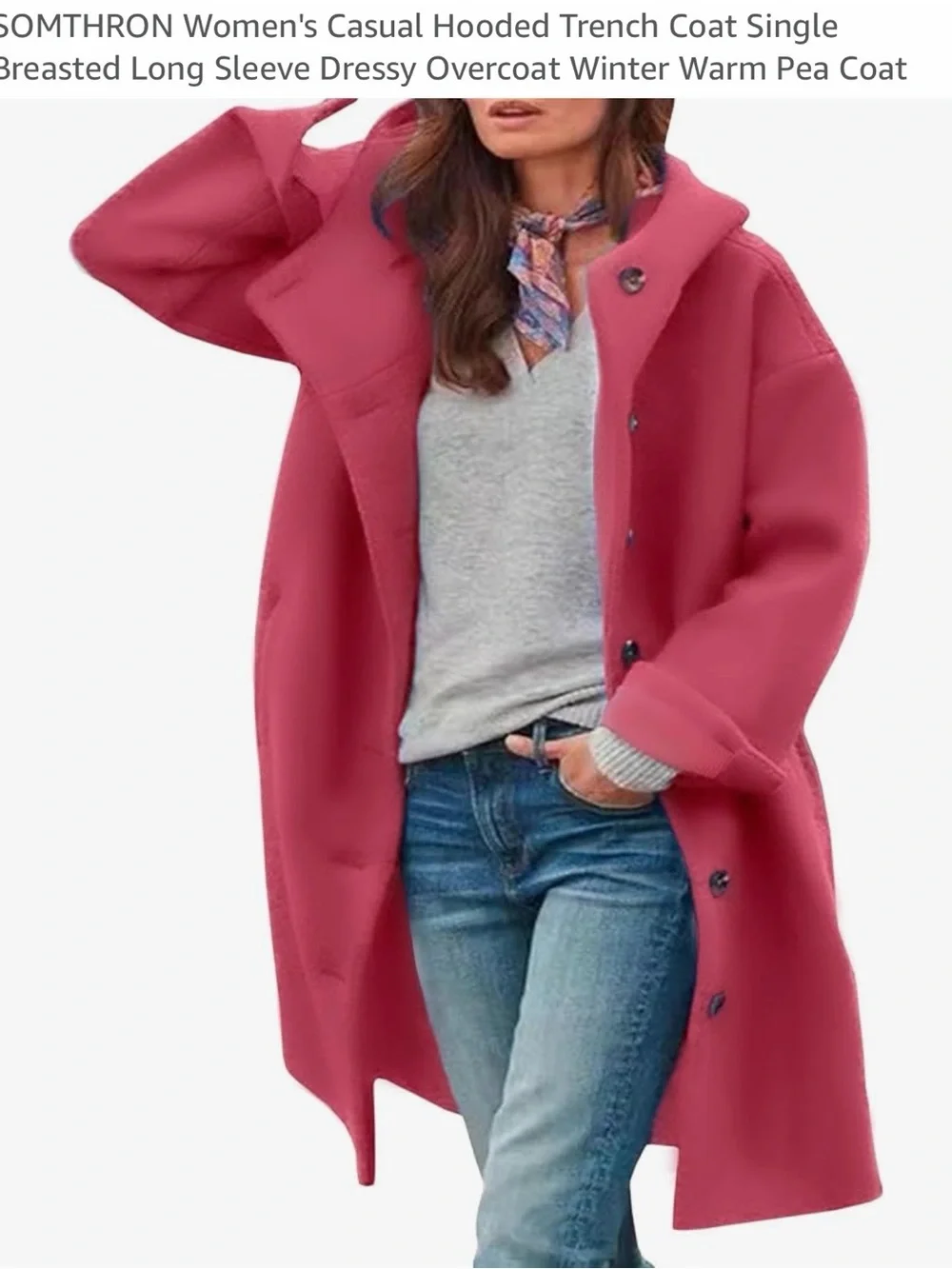 Funnel Neck Elegant Rose Pink Single-Breasted Trench Coat Medium NWT - Picture 3 of 6